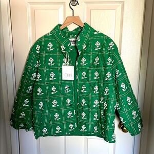 The Tiny Big Sister Green Pixelated Flowers Quilted Jacket, NWT Size M